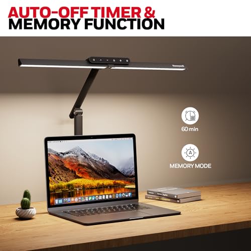 Honeywell HJ1 Sunturalux LED Clamp Desk Lamp 1200LM for Home Office | CRI≥97, 3000K-5700K, Low Blue Light, Flicker-Free, Dimmable Task Desk Light for Computer, Black - style: Black Clamp