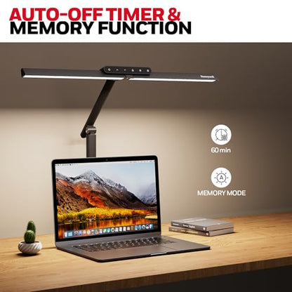 Honeywell HJ1 Sunturalux LED Clamp Desk Lamp 1200LM for Home Office | CRI≥97, 3000K-5700K, Low Blue Light, Flicker-Free, Dimmable Task Desk Light for Computer, Black - style: Black Clamp