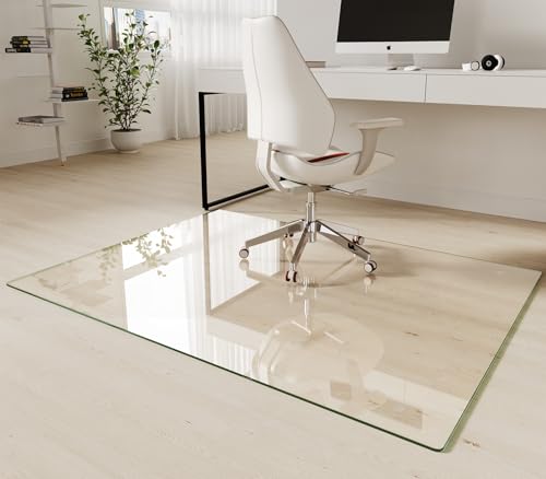 Koonmi Tempered Glass Chair Mat 44"x58" - Premium Office Chair Mat for Hardwood Floors & Low-Pile Carpet with 4 Non-Slip Pads - Thick Scratch-Resistant Surface - size: 44*58