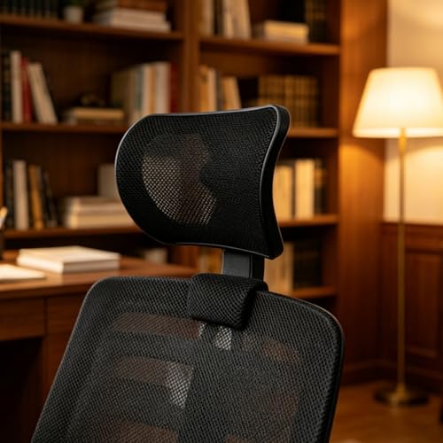 Office Headrest Breathable Mesh Ergonomic Adjustable Chair Attachment Clamp Suitable for Professionals Students Gaming Desks, Black-B