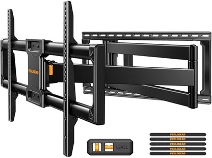 Perlegear Long Arm Full Motion TV Wall Mount for 42–97 Inch TVs up to 150 lbs, Pre-Assembled TV Mount with Full Swivel, Tilt and Extension, Fits 8″/12″/16″/24″ Wood Studs, Max VESA 800x400mm, PGXLF02