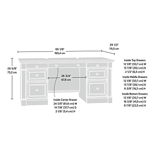 Sauder Palladia Office Desk with Drawers, Executive Desk with File Cabinet Storage, Cable Management, Keyboard Tray, in Select Cherry Finish - color: Select Cherry