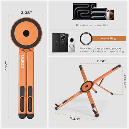 C Coiro 3-in-1 Magnetic Foldable Laptop Stand and Phone Stand for Desk Aluminum Alloy Adjustable Holder 10–16” Laptops & 4–13” Phones/Tablets, Magnetic Compatible with iPhone Android, Orange - color: Orange