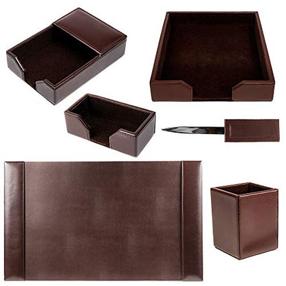 Dacasso Bonded Set Luxury Leather Desk Pad & Desk Organization Essentials, 6 Piece, Dark Brown - color: Dark Brown, style: 6 Piece