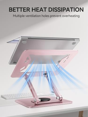 tounee Laptop Stand for Desk, Adjustable Computer Stand Holder with 360° Rotating Base, Ergonomic Laptop Riser Compatible with MacBook Pro Air, All Laptops 10-15.6"-Pink - color: Pink