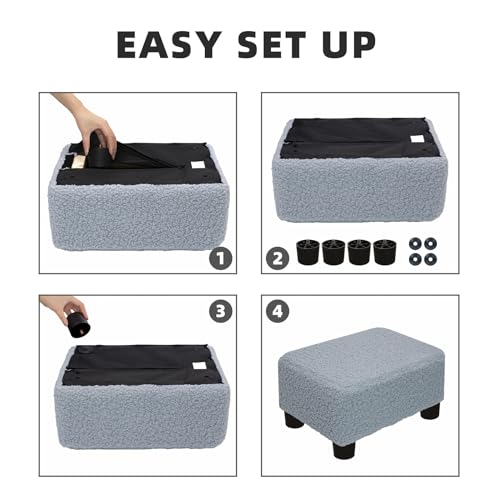 CAROLMADE Small Foot Stool Ottoman Footstool with Legs Under Desk Footrest for Living Room Bedroom and Office, Soft Blue - color: Soft Blue, size: 11"d X 15.4"w X 8.3"h