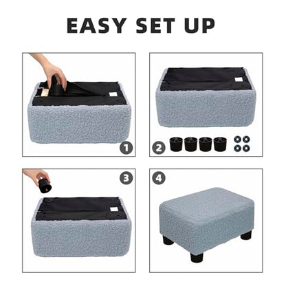 CAROLMADE Small Foot Stool Ottoman Footstool with Legs Under Desk Footrest for Living Room Bedroom and Office, Soft Blue - color: Soft Blue, size: 11"d X 15.4"w X 8.3"h