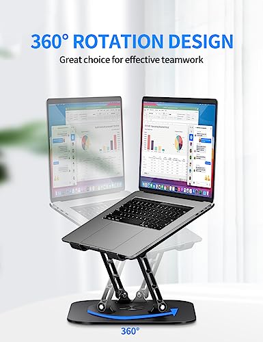 AOEVI Adjustable Laptop Stand with 360 Rotating Base, Computer Stand for Laptop Ergonimic Foldable Laptop Riser for Desk Compatible with MacBook Pro/Air Notebook up to 16 Inches, Black - color: A-Black