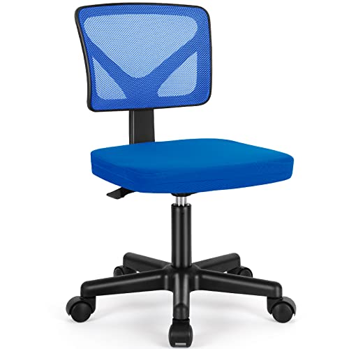 Sweetcrispy Small Armless Desk Chair, Mesh Rolling Office Chairs | Adjustable Ergonomic Lumbar Support, Low-Back, Swivel Wheels, Home Work, Bedroom, Study, Student, Adults, Classic Blue - color: Classic Blue