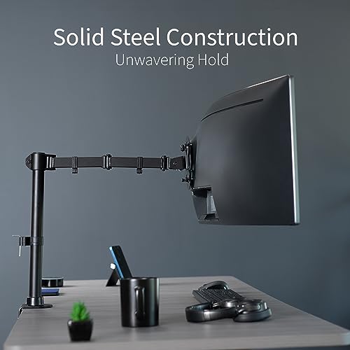 VIVO Single Large Monitor Arm Desk Mount, Holds Screens up to 45 inch Ultrawide, Fully Adjustable Stand with C-Clamp and Grommet Base, VESA 75x75mm or 100x100mm, Black, STAND-V149