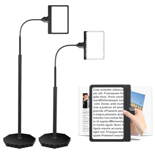 5X Magnifying Glass with Light and Stand, Adjustable Brightness Magnifying Floor Lamp, Gooseneck Arm Lighted Magnifier for Reading, Crafts and Close Work