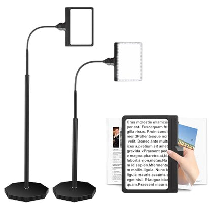 5X Magnifying Glass with Light and Stand, Adjustable Brightness Magnifying Floor Lamp, Gooseneck Arm Lighted Magnifier for Reading, Crafts and Close Work