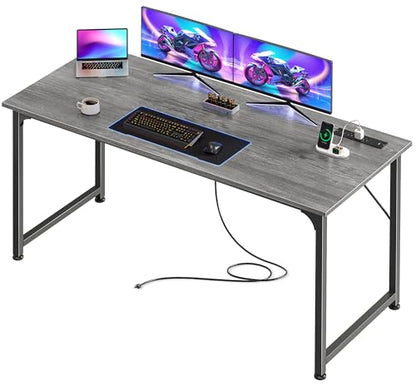 PRAISUN 55 X 20 Inch Computer Desk, Power Outlets, USB-C, Grey - color: Grey, size: 55inch