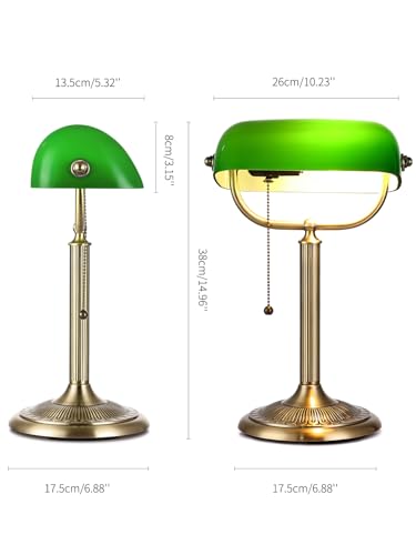 1-Minute Quick-Change Shade Classic Green Glass Bankers Desk Lamp | Study Office Library, LED Bulb Included - color: Green