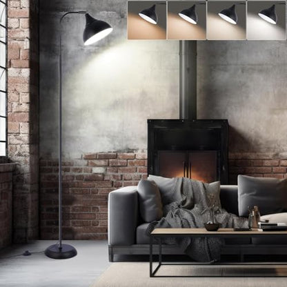 Industrial LED Floor Lamp,Black Metal Adjustable Standing Lamp for Living Room, Bedroom, Office,Rotating Head Tall Reading Lamp for Sofa or Desk, Modern Home Decor (Industrial, Metal)