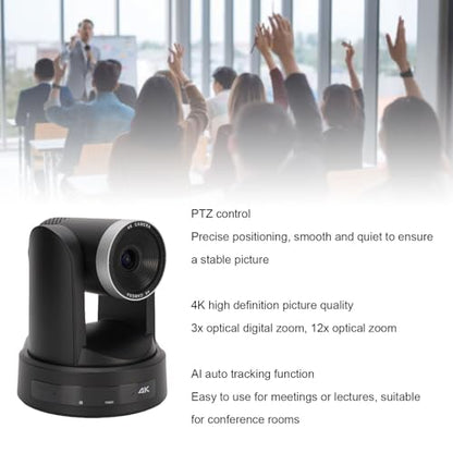 Bewinner 4K Conference Room Camera System, AI Auto Tracking PTZ Camera, 12X Optical Zoom, USB3.0 Conference Webcam with Remote Control for Online Meetings (US Plug)