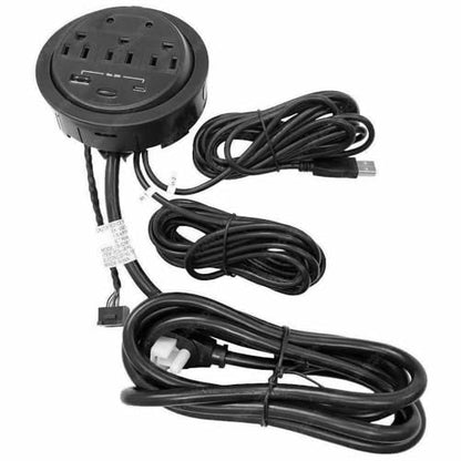 Kable Kontrol Recessed Power Grommet Desk Outlet, 3 AC Outlets,1 USB-A, 1 USB-C, 8’ Ft Power Cord, Flush Mount Fast Charging Station, for Office, Hotels – Black - size: 3 AC Outlets / 1 USB-A / 1 USB-C