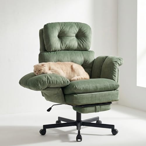 Criss Cross Office Chair with Foot Rest, Big and Tall Office Desk Chair with Flip Armrests for Pets & Cross Legged Sitting, Comfy Executive Ergonomic Reclining Computer Gaming Vanity Chair, Green - color: Green