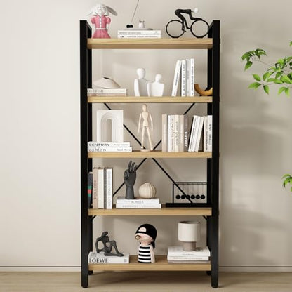 WH-AOERPUMY Real Solid Wood Bookshelf Shelves Rustic Vintage Industrial Etagere Bookshelf, Metal & Timber Free Vintage Bookcase, (Genuine Timber) (5-Tiers-Natural Finish) - size: 5-Tiers-Natural finish
