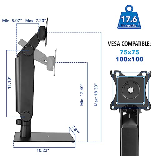 Mount-It! Freestanding Single Monitor Arm 17" to 32", Height Adjustable, Tension Adjustable Spring Mechanism Monitor Stand, Max VESA 100x100, Swivel, Rotation, Instant Height Adjustment, Black