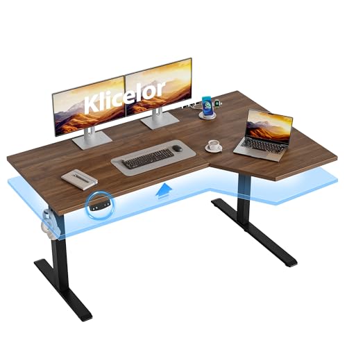 Klicelor L Shaped Standing Desk 55 x 31.5 Inch, Electric Height Adjustable Corner Desk for Home Office Workstation, Ergonomic Sit Stand Computer Table with Memory Controller, Dark Walnut - color: Dark Walnut, size: 55 x 31.5 Inch