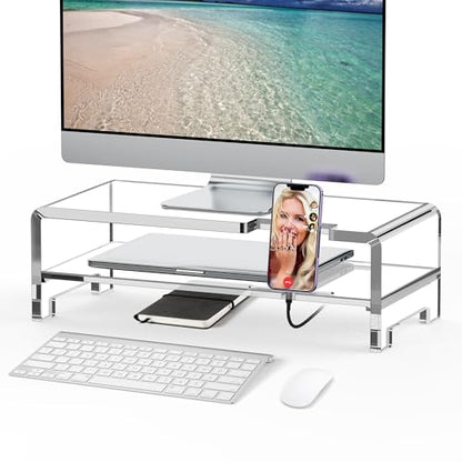 Acrylic Monitor Stand Riser Clear Laptop Stand 2-Tier L16 xW7.5 xH4.7 - size: 16''-2Tier