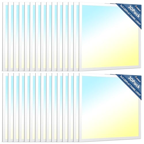 Amico 30 Pack 2x2 LED Flat Panel Light with 3CCT, 40W, 5000LM, ETL/FCC | 4000K/5000K/6500K, 20W/30W/40W, 0-10V Dimmable, Super Bright LED Drop Ceiling Fixtures for Office Meeting Classroom - size: 30 Pack