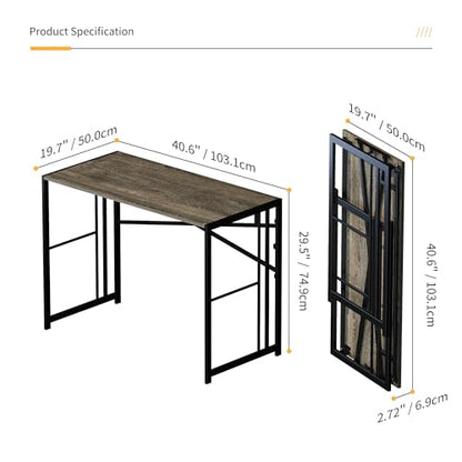 Lutown-Teen 40 inch Folding Desk No Assembly Required, Black Oak - color: Black Oak, size: 40 Inch