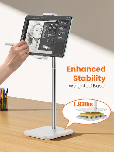 tounee Height Adjustable Tablet Stand, 3.5lb (1.6kg) Max Support, Up to 18" Tall, Slim Portable Monitors Stand Compatible with iPad Pro 12.9, Surface Pro, All 4.7"-15.6" Devices-White - color: White