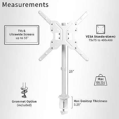VIVO Ultra Wide TV Desk Mount for up to 55 inch Screens Weighing 66 lbs, Full Motion Height Adjustable Single Television Stand, White, STAND-V155CW - color: White, size: up to 55" screens