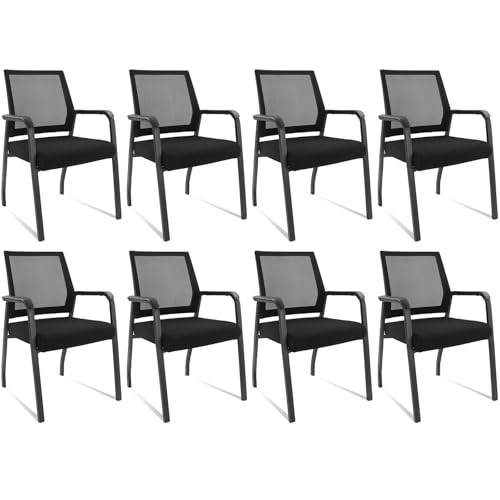 Desk Chair No Wheels, Arm Chair with Ergonomic Lumbar Support and Thickened Seats Cushion, Waiting Room Chairs for Office School Church Guest Reception, 8 Pack Black - color: Fixed Back, size: 8 Pack