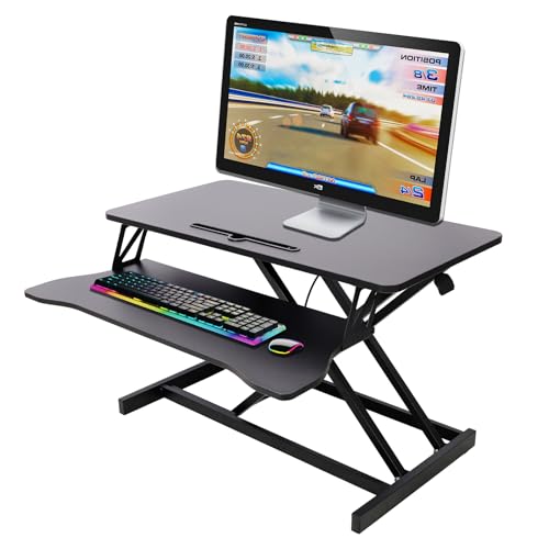 Standing Desk Converter, 32" Wide Height Adjustable Sit Stand Up Desk Riser with Keyboard Tray, Desktop Workstation Riser for Home Office Computer Laptop, Particle Board (Black) - color: Black