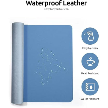 Desk Pad, Leather Non-Slip Laptop Computer Desk Keyboard Mat, Table Protector Blotter Mat, Large Mouse Pad (24" x 12")-Blue - color: Blue