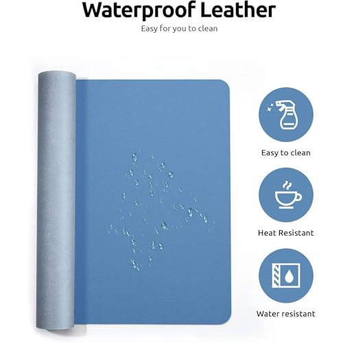 Desk Pad, Leather Non-Slip Laptop Computer Desk Keyboard Mat, Table Protector Blotter Mat, Large Mouse Pad (24" x 12")-Blue - color: Blue