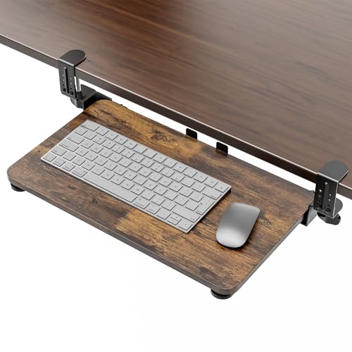 Small Keyboard Tray Under Desk, Pull Out Keyboard & Mouse Tray for Typing | Extra Sturdy Adjustable C Clamp Mount, 20(25.9 Including Clamps) x 11.8 Inch Slide Out Platform Computer Keyboard Drawer - color: Brown, size: 20" x 11.8" (Small)