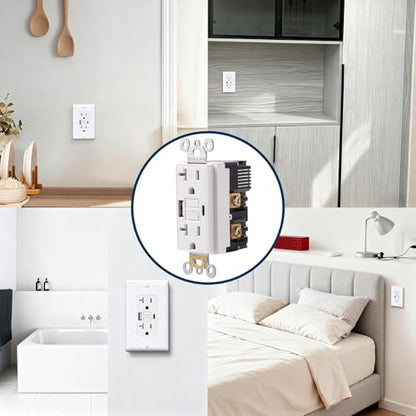 20 Amp GFCI Outlet with USB-A & C Ports, White, 1-Pack