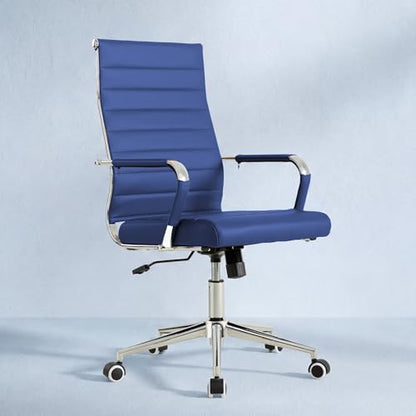 Okeysen Navy Blue Office Desk Chair, Ergonomic Leather Modern Conference Room Chairs, Executive Ribbed Height Adjustable Swivel Rolling Chair for Home Office. - color: Blue