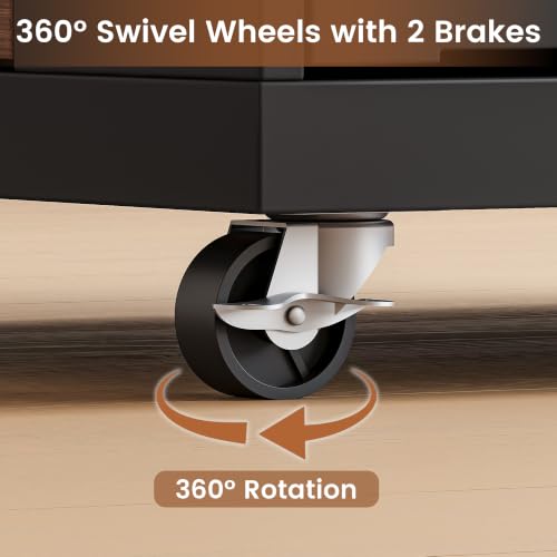 Mobile File Cabinet Under Desk with 3 Drawer, Office Storage Cabinet | Rolling Wood Printer Stand w/ Unique Side Shelf for Binders, Large Capacity Organizer for Home Office