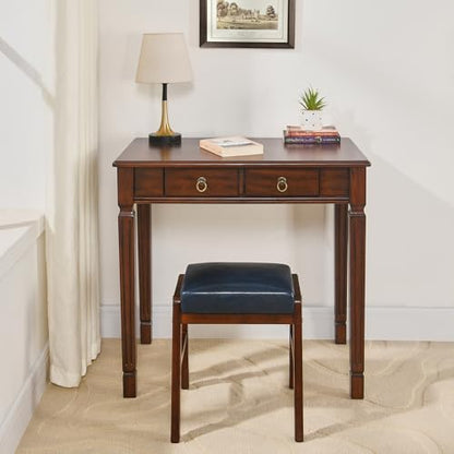 LEEMTORIG Traditional Solid Wood Writing Desk, Small Secretary Desk with 2 Drawers, Mahogany Desk Cherry Wood Writing Table for Home Office, 31.5" W French Provincial Desk, Cherry Walnut SSZ-D1258 - size: 31.5" W