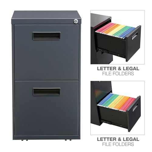 Alera PA54-2820CH Two-Drawer Metal Pedestal File 16w x 19-1/2d x 28-1/2h Charcoal, Charcoal