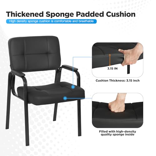 FDW Office Guest Chair Reception Chair Waiting Room Chairs with Padded Armrest PU Leather for Home Office Reception Meeting Room Chair Lobby No Wheels, Black (2, Black)