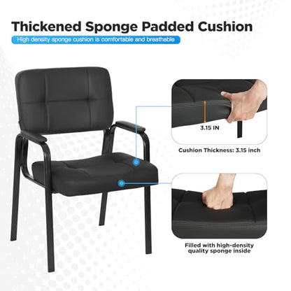FDW Office Guest Chair Reception Chair Waiting Room Chairs with Padded Armrest PU Leather for Home Office Reception Meeting Room Chair Lobby No Wheels, Black (2, Black)