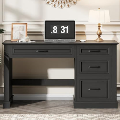 Vabches Farmhouse 47" Workstation Computer Desk with Drawers, Pure Black | Executive Desk with File Drawer and Charging Station for Home Office,Study. - color: Pure Black