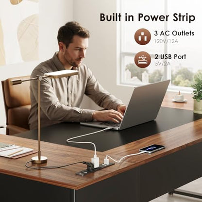 AODK 71 Inch L Shaped Executive Desk with Storage, Walnut+ Black | Computer Desk with 3 Wooden Drawers and File Cabinet, Corner Desk, Outlets, Home Office Computer Workstation - size: 71 Inch