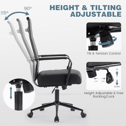 JOMEED Office Desk Chair,Conference Room Chair,High Back PU Leather Swivel | Modern Executive Ribbed Design, Ergonomic, Height Adjustable, Wheels and Arms, for Home Office(Black-Black Frame) - color: Black-black Frame