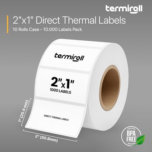2x1 Thermal Labels – 10,000 Barcode & Address Labels/10 Rolls for Shipping, SKU & Inventory Stickers, Compatible with Rollo, Zebra, Munbyn, iDPRT & Direct Thermal Printers - size: 2x1 - 10 Rolls | 10000 Labels