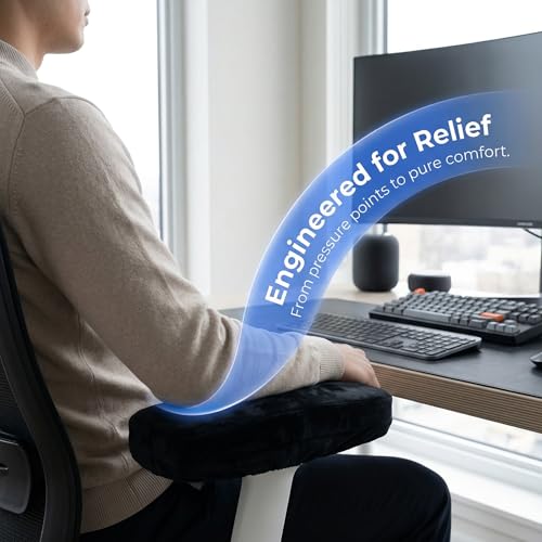 Office Chair Armrest Covers - Memory Foam Arm Pads, Ergonomic Cushions for Elbow & Forearm Pressure Relief, Universal Fit