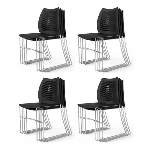 VINGLI 12 Pack Plastic Stacking Chairs, Stackable Office Chairs, Black | Stackable Office Chair with Metal Sled Base, Ergonomic Plastic Seat & Holes Back, Multiple Use for Waiting Break Room Banquet - color: Black, size: 12 Pack
