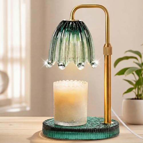Candle Warmer Lamp with Timer - Electric Wax Melt Warmer with Adjustable Height and Dimmer for Scented Candle Wax, Home Fragrance Décor and House Warming Birthday Gifts for Women Mom - color: Flower-Green