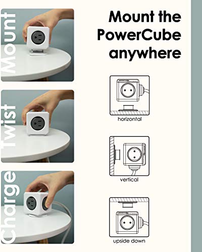 Allocacoc PowerCube Extended Blue Power Strip, 5ft Extension Cord Cube 5 Outlets, Compact Desktop Charging Station, Mounting Dock, Space Saving Surge Protector for Home Office Dorm, ETL Certified